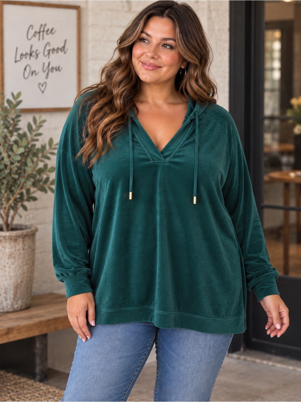 Cable & Gauge Studio Velour V-Neck Hoodie – NWT